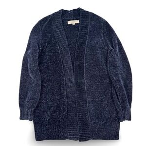 LOFT Velvet Cardigan Navy Blue Open Front Long Sleeve Cozy Knit Women's